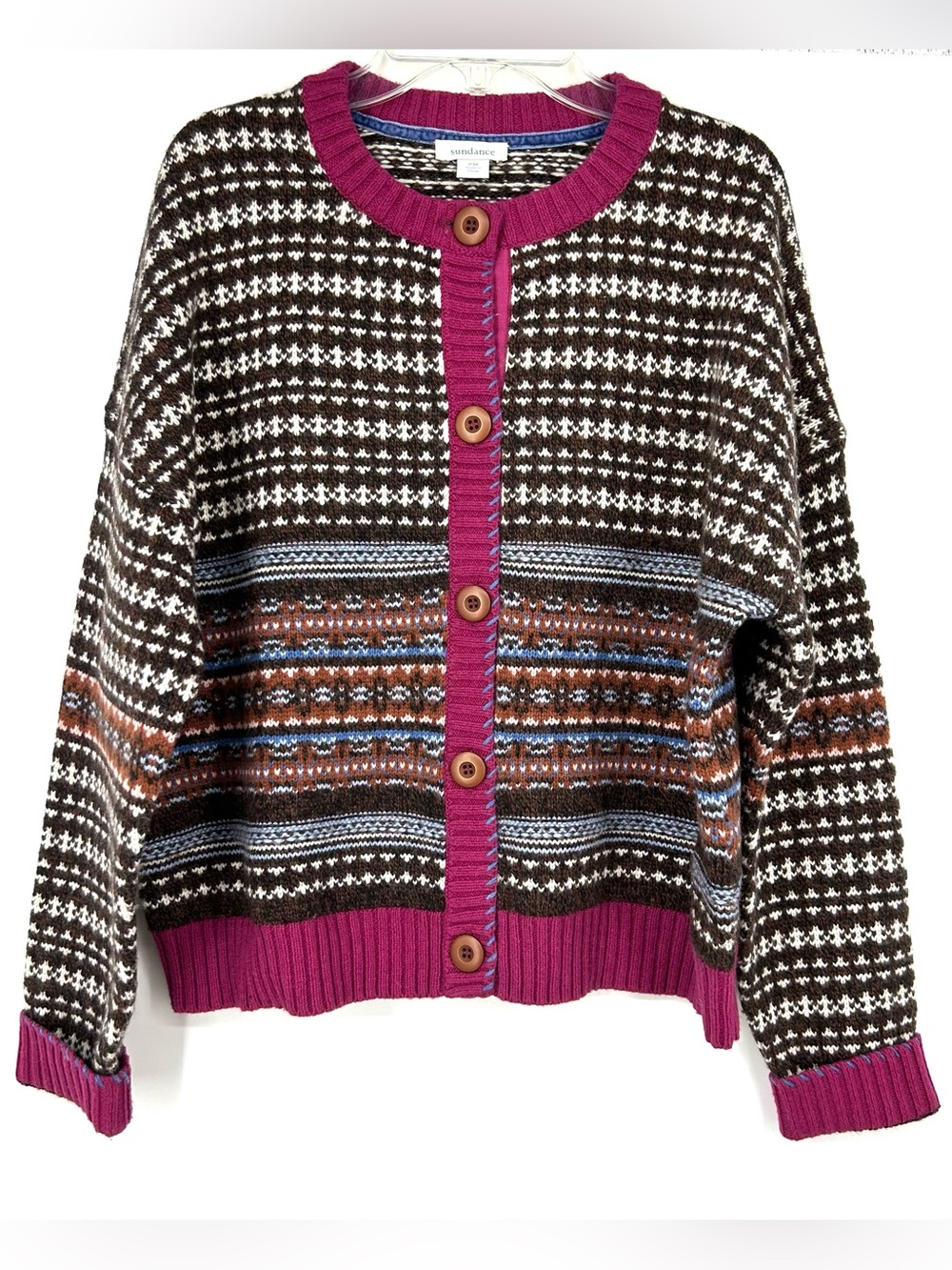 Sundance Wallace Cardigan Sweater Fair Isle Brown